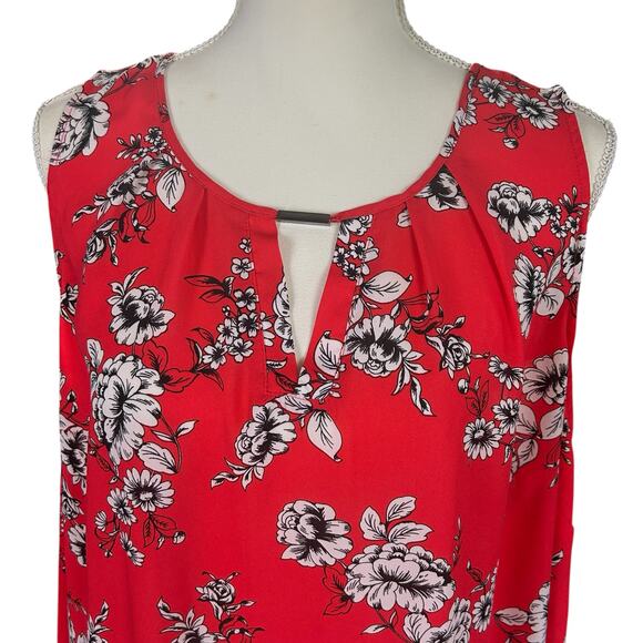 Torrid Georgette Keyhole Tank Size 2X (2) Reddish Orange Floral Keyhole High Low - Picture 5 of 11